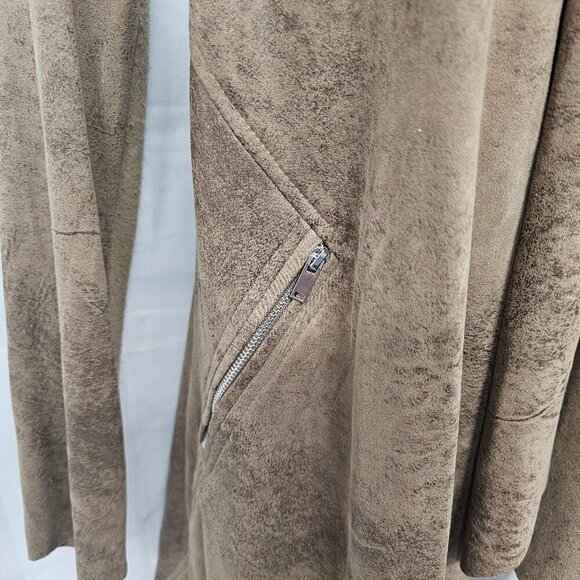 Zara Brown Faux Soft Leather Open Waterfall Boho Western Jacket XS - Picture 4 of 13